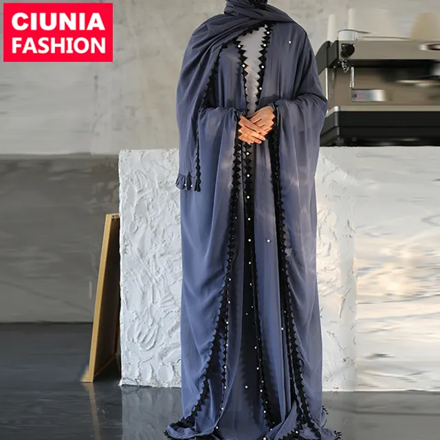 1653 # yeni model basit abaya tasarımlar inci islam giyim şifon kumaş çiçek abaya müslüman kıyafetleri kelebek