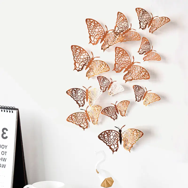 New Design Paper Hollow Pattern Butterfly Sticker 3 Colors Butterflies Wallpaper For Bedroom Living Room Decorative Wall Decal