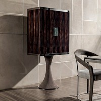 Meuble bar haut de gamme - Finition ébène foncé - Étagères en verre intégrées - Pour un divertissement à domicile de luxe - Armoire à vin