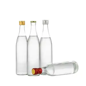 Bouteille de vin en verre transparent de 500ml avec bouchon couronne bouteille d'alcool en verre emballage de boisson alcoolisée bouteilles d'alcool