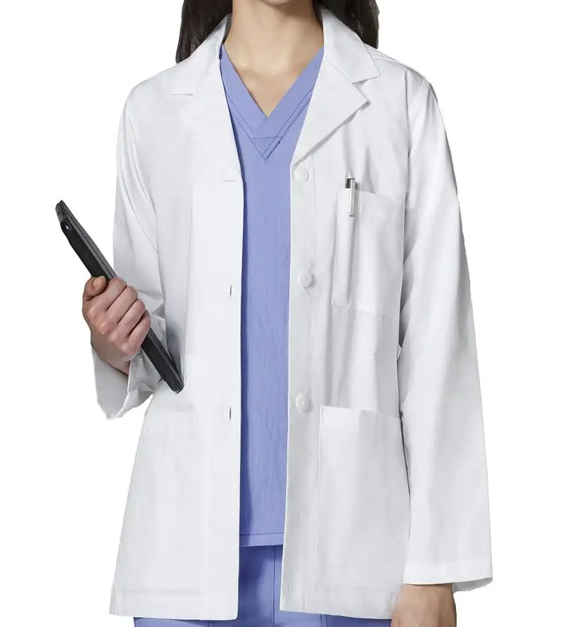 Женская лабораторная форма с длинными рукавами до колен, медицинская наука, одежда для медсестер, белый лабораторный халат