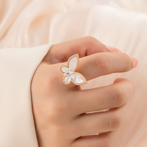 Butterfly Open Ring Natural Seashell Micro Pave Adjustable Women's Ring Gift - Product Image 1