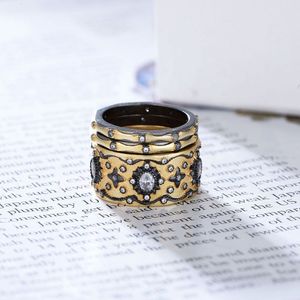 925 <strong>Sterling</strong> <strong>Silver</strong> 14k Gold Plated Black Lacy Stackable Vintage <strong>Ring</strong> <strong>Sets</strong> - Product Image 3