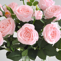 Rose artificielle réaliste hydratée en soie, bouquet de 3 têtes de roses thé pour la décoration de la maison et de mariage