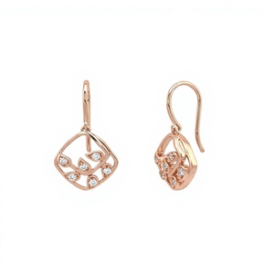 Boucles d'oreilles pendantes géométriques en forme de feuille avec diamants ronds plaqués or 18K 14K, boucles d'oreilles à crochet en fil français, bijoux fins pour femmes - Product Image 2