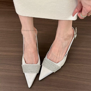 <b>Cool</b> High-grade! Silver Pointed Rhinestone High Heel Sandals for Women After Spring and Summer Satin Empty Single Shoes - Product Image 2