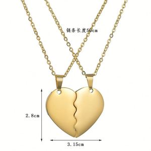 Collar con Colgante de Corazones Divididos Grabados en Acero Inoxidable 18K para Parejas, Joyería con Frase 'I Love You' - Product Image 4