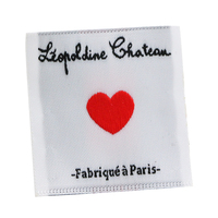 Étiquettes de marque imprimées numériquement en satin damassé tissé, en polyester et coton écologique, avec logo personnalisé, prix d'usine