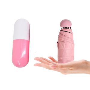 5 Folding Pill Umbrella <strong>Pink</strong> Logo Umbrella Capsule - Product Image 4