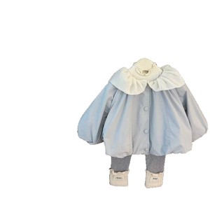 Tongxingyuan Baby Girls Ruffled Collar Coat Leggings Set Light Blue Gray With Label - Product Image 5