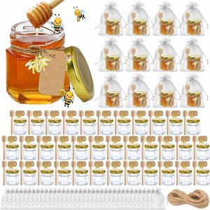 Mini Frascos de Miel, de Vidrio Hexagonal de 1.5oz con Cucharitas |   Baby Shower, Fiesta de Bodas - Product Image 1
