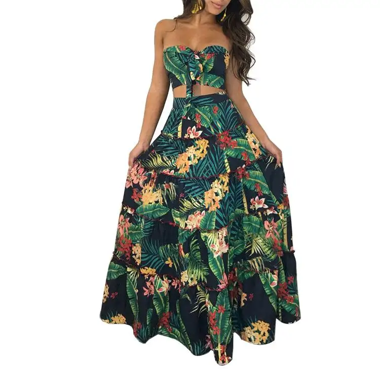 Vestido De playa con estampado Floral para mujer, túnicas Bohemias De diseñador, 2 piezas