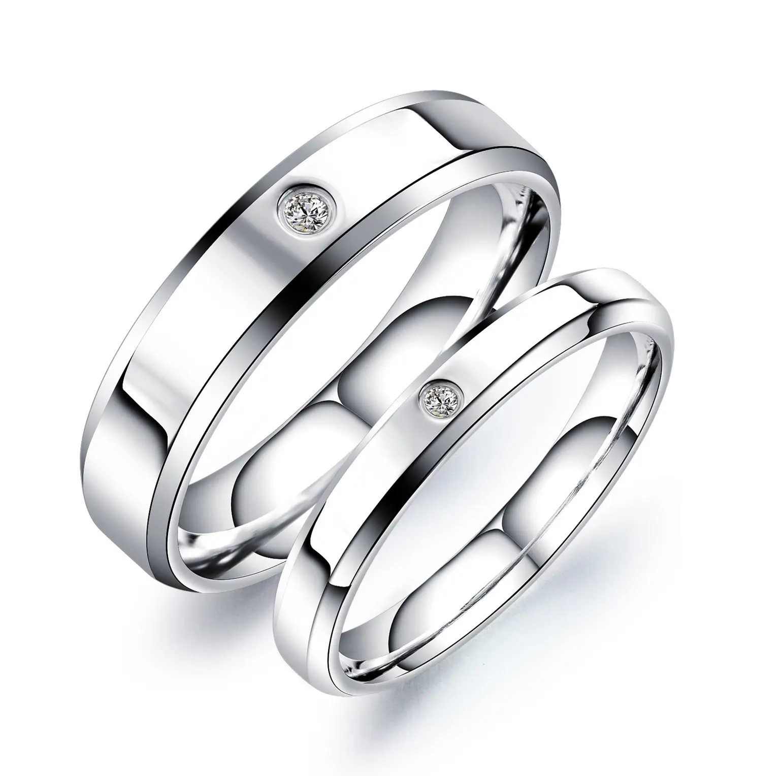 New Arrival Titanium Steel Stainless Steel Couple Rings Jewelry Simple Smooth Surface Engagement Ring Set