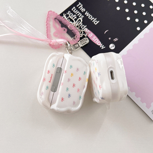 Estuche para Auriculares con Lazo Colorido y Llavero, Funda Protectora de TPU con Borde Ondulado para <span class=keywords><strong>AirPods</strong></span> 1/2/<span class=keywords><strong>3</strong></span>/4/Pro/Pro <span class=keywords><strong>3</strong></span> para Chicas - Product Image 5