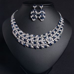 Ensemble collier et boucles d'oreilles de mariée en zircon micro-incrusté, style européen et américain, luxe industriel, bijoux de banquet de luxe - Product Image 2