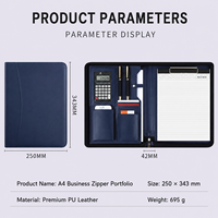 Portafolio de Cuero A4 Personalizado con Cierre, Calculadora, Portapapeles, Bolsillo para Teléfono, Dos Portaplumas y Logotipo para Ejecutivos