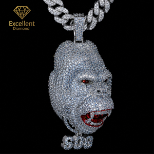 Colgante de Gorila de Plata de Ley 925 con Moissanita y Ojos Rojos 3D, Estilo Hip Hop para Hombres, Streetwear y Rapper - Product Image 1
