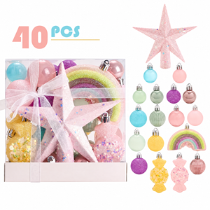 Juego de 40 Adornos Navideños Pastel con Estrella para la Punta del Árbol, Bolas Brillantes y Dulces Arcoíris para Decoración Navideña - Product Image 1