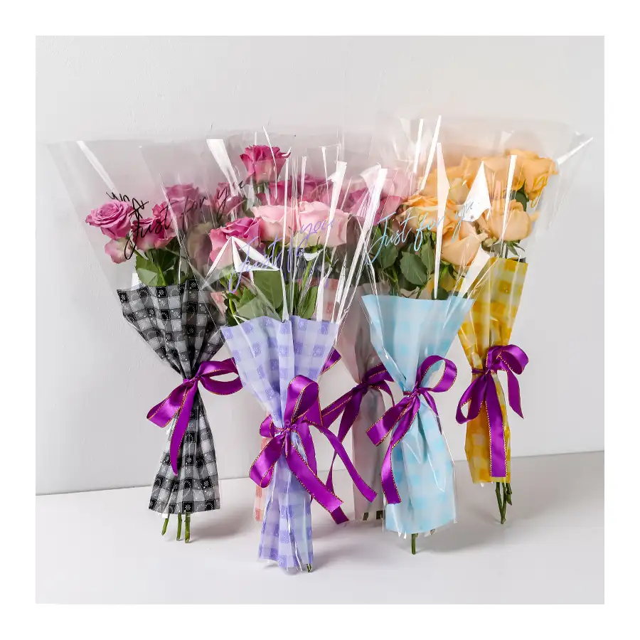 LONGSUN-Mangas de plástico para maceta de flores, envoltura de ramo transparente para flores cortadas