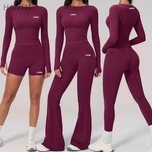 Conjunto Deportivo de 4 Piezas para Mujer, Transpirable, de Secado Rápido, con Pantalones Ajustados y Acampanados, Cómodos y Suaves para Yoga, Ejercicio, Fitness y Gimnasio - Product Image 1