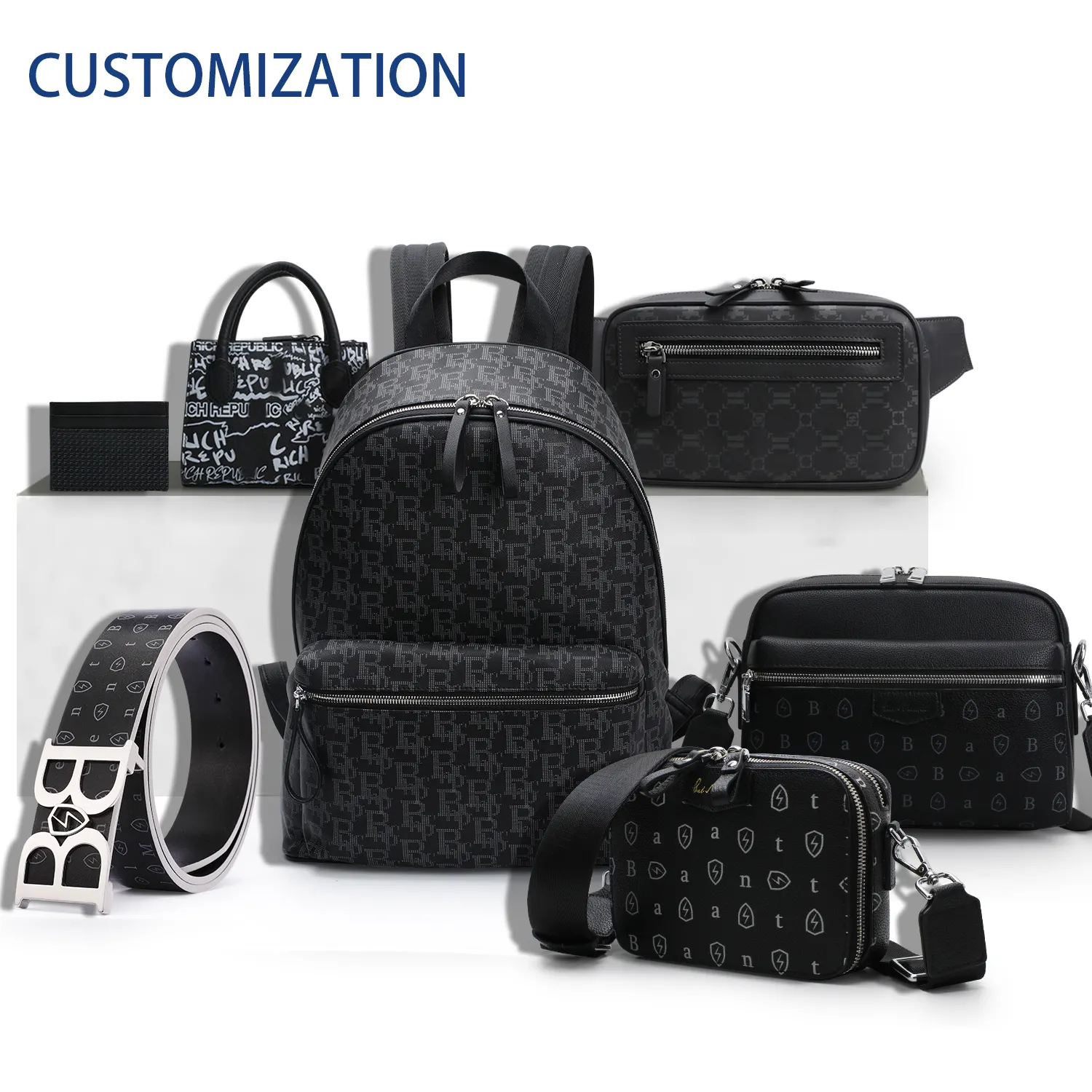 Custom Design Color Printing LOGO Women Leather Bags Set Custom Leather Bags For Men Vegan Leather Bag Custom