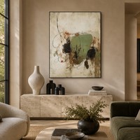 Peinture à l'huile abstraite Wabi-Sabi peinte à la main, style vintage français, patine antique, art mural d'entrée du milieu du siècle, cadre en alliage d'aluminium