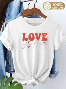 T-shirt da donna con stampa Love You More Heart, manica corta, girocollo, top in jersey traspirante casual, taglia S-XXL, abbigliamento primavera estate - Product Image 3