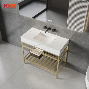 Mueble de Baño Moderno de Superficie Sólida Acrílica con <span class=keywords><strong>Base</strong></span> de Lavabo de Acero Inoxidable <span class=keywords><strong>para</strong></span> Hotel, Mueble de Baño con Lavabo de Piedra - Product Image 4