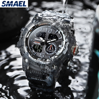 Jam Tangan Olahraga Mewah Pria SMAEL 8007 Tonneau Kamuflase Layar LED Digital Alarm Stopwatch Bercahaya Tahan Guncangan 50