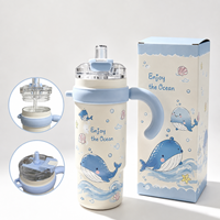 Gobelet isotherme en acier inoxydable à double paroi de 1000 ml avec poignée, couvercle à paille et anti-fuite pour usage quotidien