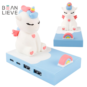 עיצוב יצירתיות בעלי חיים חד קרן מחזיק טלפון שולחני USB <span class=keywords><strong>2</strong></span>.0 העברת נתונים 4 יציאות USB C HUB - Product Image 1