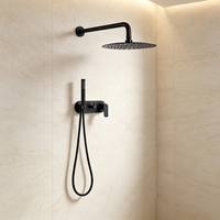 Système de douche encastré noir HONGDEC, pomme de douche ronde à 2 fonctions avec douchette à main, kit de douche mural pour salle de bain