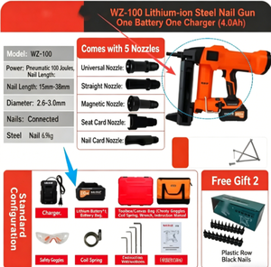<span class=keywords><strong>Clavadora</strong></span> de Concreto Inalámbrica VORAN sin Gas, Pistola de Clavos Eléctrica de 20V, Herramienta a Batería de 100J <span class=keywords><strong>para</strong></span> Decoración de Interiores - Product Image 2