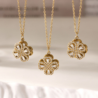 Lots de Bijoux Fantaisie Inoxydables en Acier Inoxydable Plaqué Or 18K avec Zircon 5A, Parures Rotatives Fleur Collier Bague Boucles d'Oreilles pour Femme