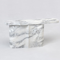 KUMUSI Calatta Table console en marbre blanc blanc Table d'appoint Mobilier de salon moderne Table en pierre