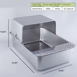 Bac à litière <span class=keywords><strong>pour</strong></span> chat extra-large en acier inoxydable-Conception semi-ouverte étanche, <span class=keywords><strong>marchepied</strong></span> antidérapant et nettoyage facile - Product Image 5