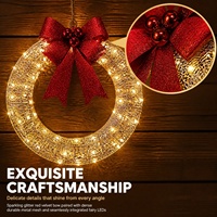 Karangan Bunga Natal Harga Pabrik, Cincin Bunga Logam, Lampu LED Hangat, Dekorasi Pita Besar, Model Karangan Bunga Gantung Pintu
