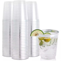 Gobelets à vin en plastique transparent à bord doré, jetables, pour boissons froides, réutilisables, élégants, de luxe, pour mariage, fête, vaisselle de table, vente en gros