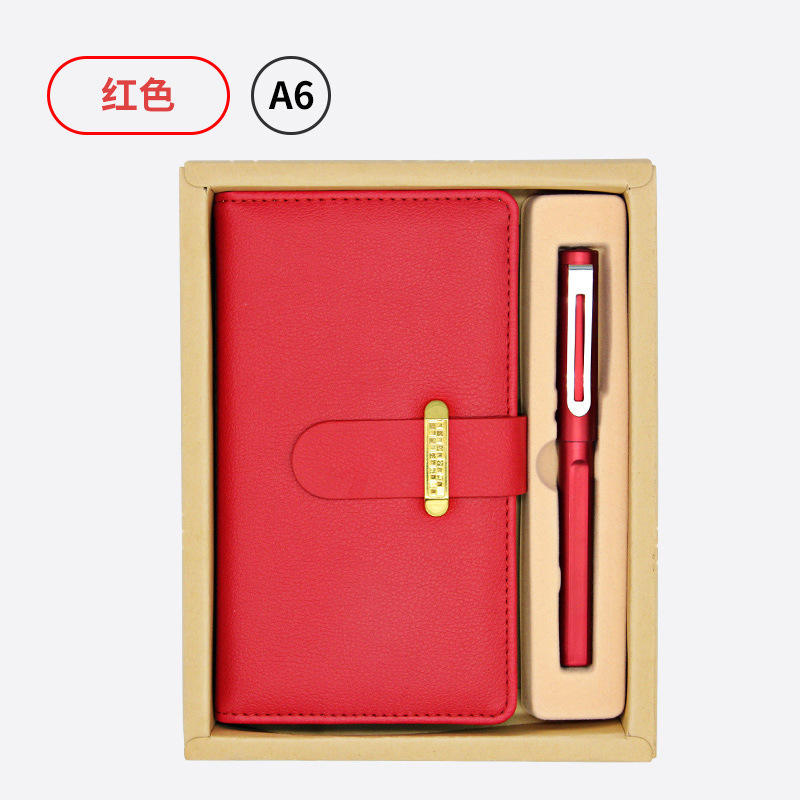 Ensemble de deux cahiers A6 dorés [Cahier et stylo en plastique] (Rouge)