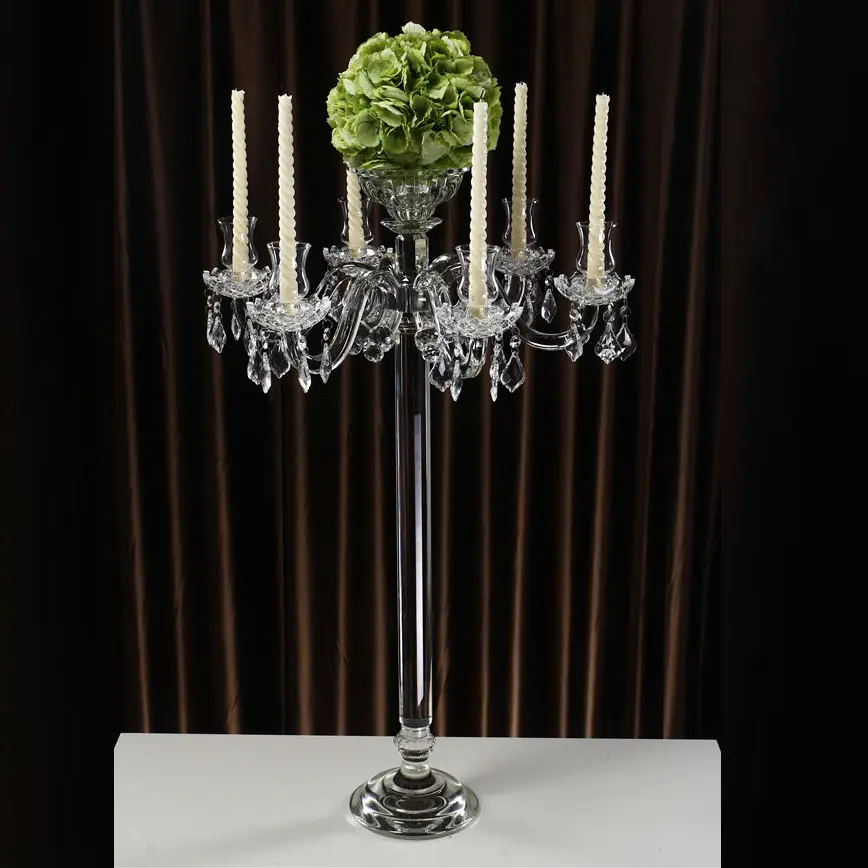 Candelabri di cristallo MH-TZ0233 per matrimonio fiore stand di vetro in tubo di cristallo portacandele per tavolo di nozze centrotavola candelabri