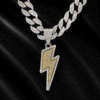 Collier pendentif éclair Hip Hop entièrement serti de pierres, en alliage, style bling, pour rappeur de rue, bijou de cou masculin, unisexe, vente en gros