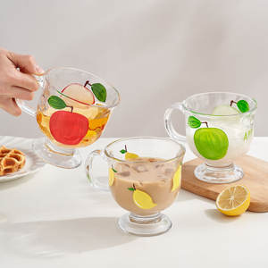 แก้วมัคแก้วลายแอปเปิ้ล 500 มล. พร้อมหูจับ ดีไซน์การ์ตูน สำหรับเด็กและนักเรียน แก้วน้ำสำหรับอาหารเช้า - Product Image 4