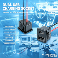 Connecteur double USB-A et Type-C à montage sur panneau LN-017, prise femelle USB 2.0 avec fils d'alimentation rouge et noir pour la charge d'équipements automobiles