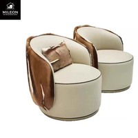 Fauteuil d'appoint de luxe en cuir véritable et fourrure animale, patchwork, pour salon de villa