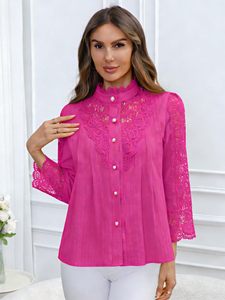 Blusa de Encaje Elegante y Exquisita para Mujer, Primavera/Verano 2026, Nuevo Estilo Moderno, Manga Larga, Tejida, en Existencia en EE. UU. - Product Image 6