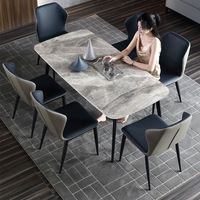 Table à manger pliable en dalle de pierre pour petits appartements, restaurants, style moderne minimaliste, haut de gamme, rectangulaire, finition brillante