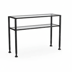 Mesa Consola de Metal Negro Artesanal con Marco Martillado y Dos Estantes para Entrada Moderna y Decoración Elegante del Hogar - Product Image 1
