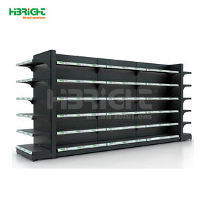 Étagère de supermarché en métal robuste - Grande capacité, noire, autoportante, 4 étagères avec dos solide pour les magasins de proximité - Product Image 1