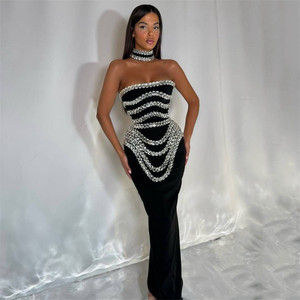 Black Evening Gown Dresses - Designer Black Evening Gowns - High Slit & Beaded Design Black Evening Gown Dresses - Designer Black Evening Gowns - High Slit & Beaded Design