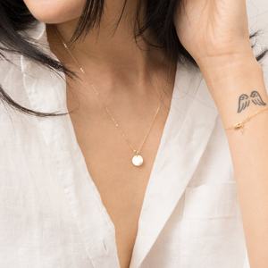 Delicado Simple moderna minimalista de la joyería inicial pequeño redondo 9mm punto círculo disco collar - Product Image 5